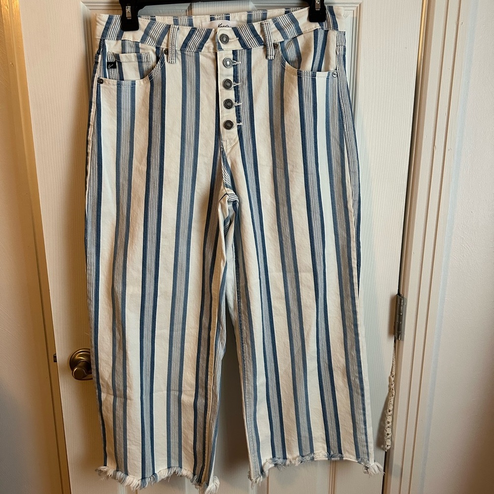 Striped Blue and White Wide Leg Jeans